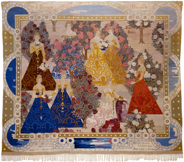 Frida Hansen (1855 - 1903): I Rosenhaven, tapestry