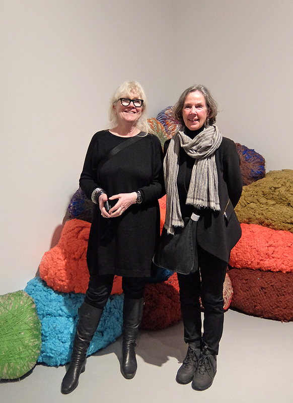 Norwegian visitors at the Sheila Hicks exhibition: Bente Saetrang (textile artist, left) and Kari Dyrdal (professor) 