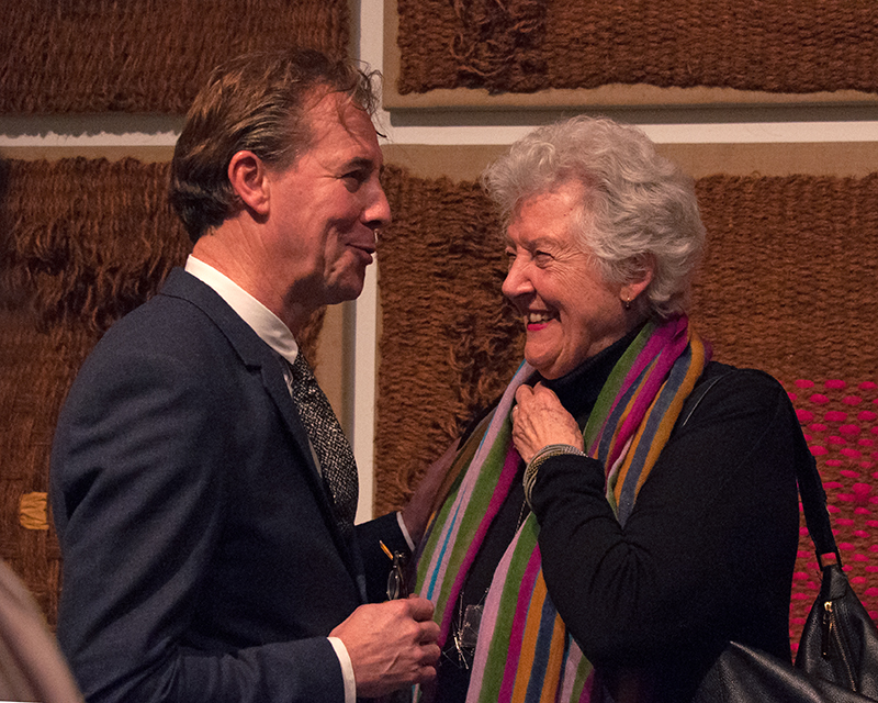 Sheila Hicks with Dutch Textile Museum director Errol van de Werdt at the opening of "Why Not"